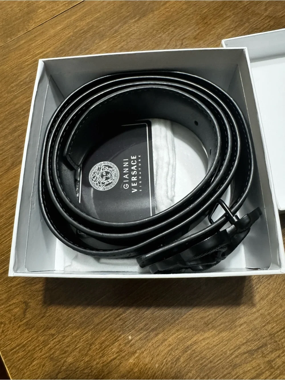 Versace Black Embossed Medusa Leather Belt with Black Medusa Buckle
